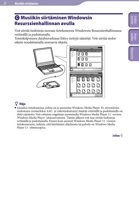 Sony NWZ-S545 - NWZ-S545 Istruzioni per l'uso Finlandese