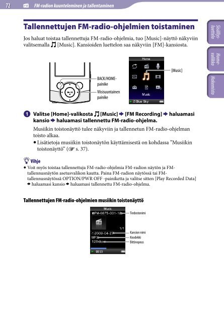 Sony NWZ-S545 - NWZ-S545 Istruzioni per l'uso Finlandese