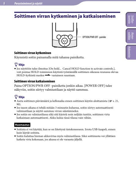 Sony NWZ-S545 - NWZ-S545 Istruzioni per l'uso Finlandese