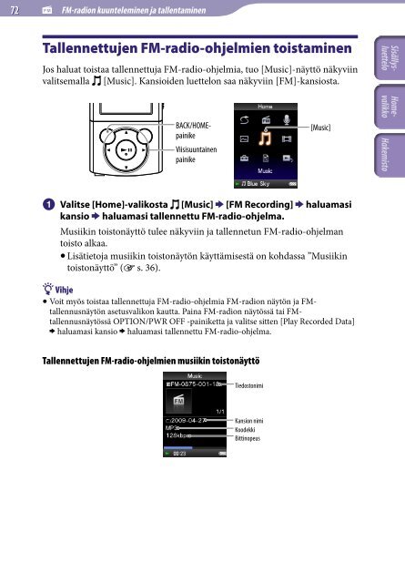 Sony NWZ-E444 - NWZ-E444 Istruzioni per l'uso Finlandese