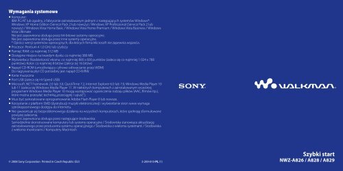 Sony NWZ-A829 - NWZ-A829 Istruzioni per l'uso Polacco