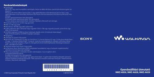 Sony NWZ-A828 - NWZ-A828 Istruzioni per l'uso Ungherese