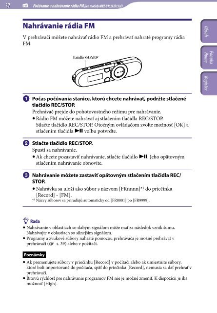 Sony NWZ-B152F - NWZ-B152F Istruzioni per l'uso Slovacco