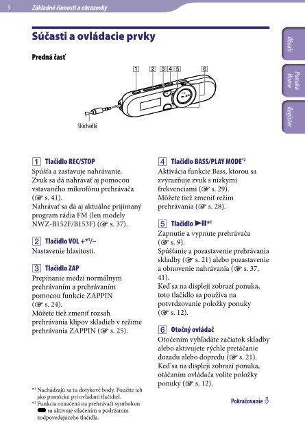 Sony NWZ-B152F - NWZ-B152F Istruzioni per l'uso Slovacco