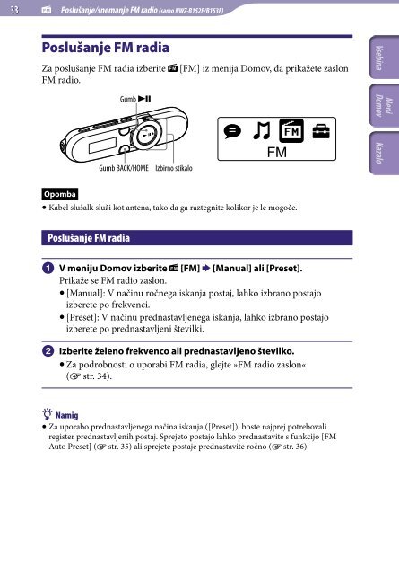 Sony NWZ-B152F - NWZ-B152F Istruzioni per l'uso Sloveno