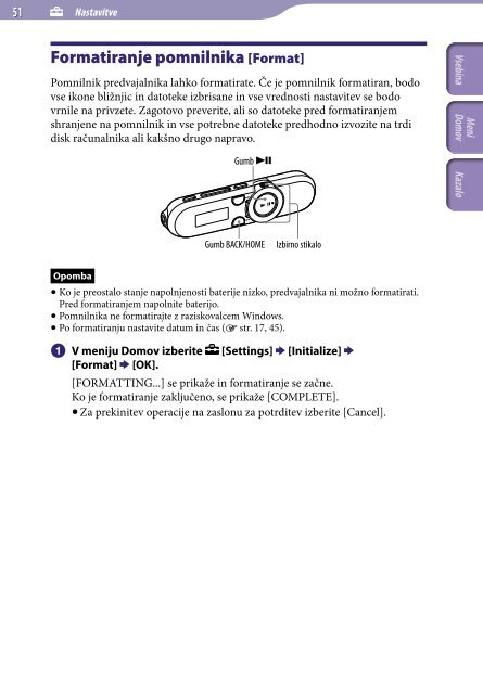 Sony NWZ-B152F - NWZ-B152F Istruzioni per l'uso Sloveno