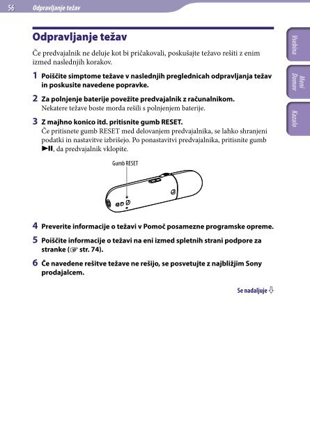 Sony NWZ-B152F - NWZ-B152F Istruzioni per l'uso Sloveno