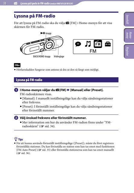 Sony NWZ-B152F - NWZ-B152F Istruzioni per l'uso Svedese