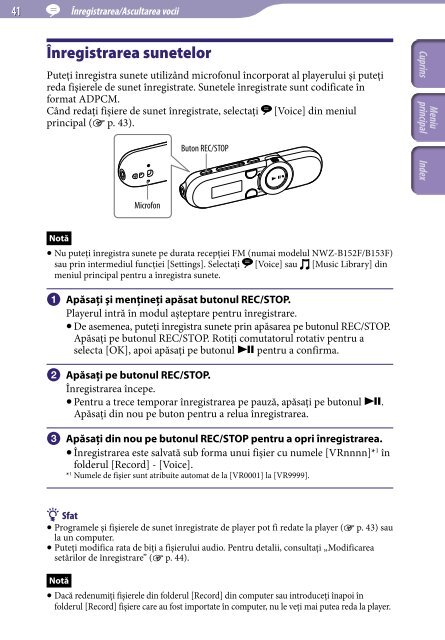 Sony NWZ-B152F - NWZ-B152F Istruzioni per l'uso Rumeno