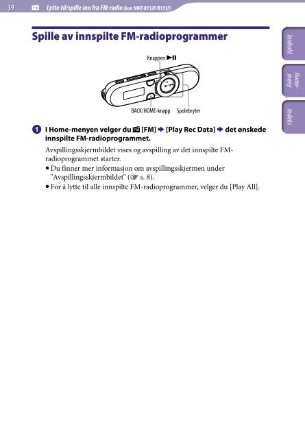 Sony NWZ-B152F - NWZ-B152F Istruzioni per l'uso Norvegese