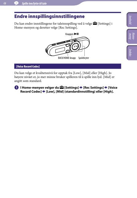 Sony NWZ-B152F - NWZ-B152F Istruzioni per l'uso Norvegese