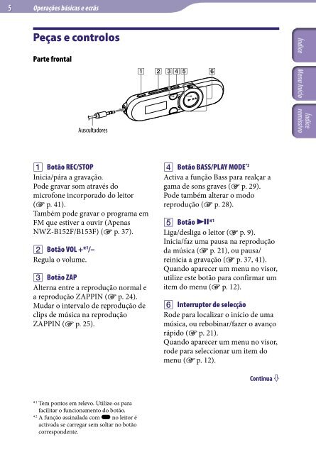 Sony NWZ-B152F - NWZ-B152F Istruzioni per l'uso Portoghese