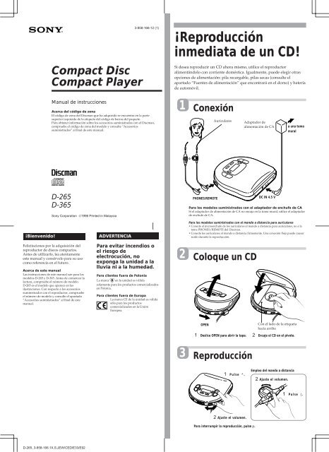 Sony D-365 - D-365 Istruzioni per l'uso Spagnolo