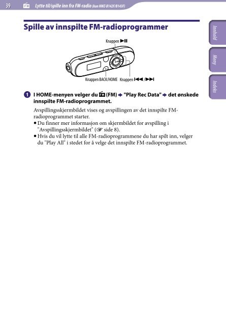 Sony NWZ-B142 - NWZ-B142 Istruzioni per l'uso Norvegese