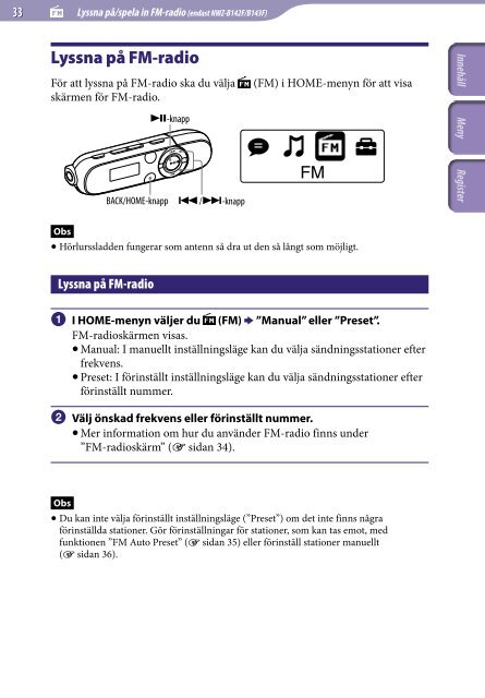 Sony NWZ-B142 - NWZ-B142 Istruzioni per l'uso Svedese
