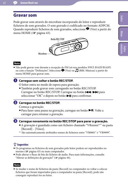 Sony NWZ-B142 - NWZ-B142 Istruzioni per l'uso Portoghese