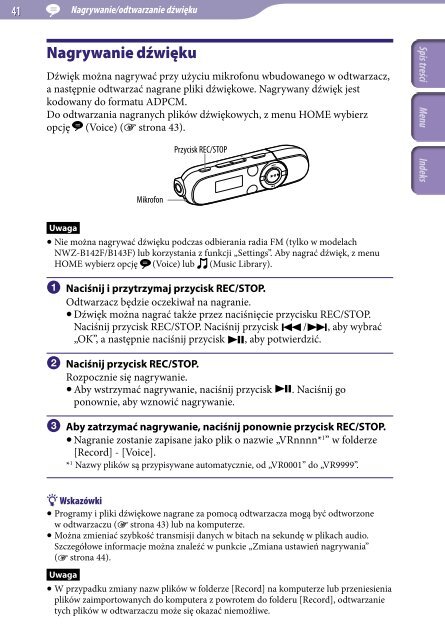 Sony NWZ-B142 - NWZ-B142 Istruzioni per l'uso Polacco