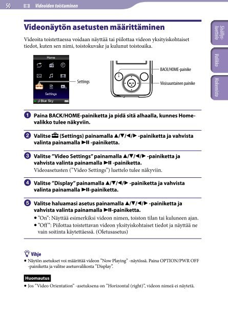 Sony NWZ-E435F - NWZ-E435F Istruzioni per l'uso Finlandese