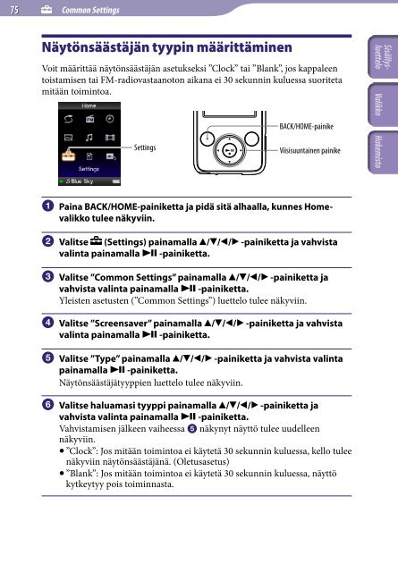 Sony NWZ-E435F - NWZ-E435F Istruzioni per l'uso Finlandese