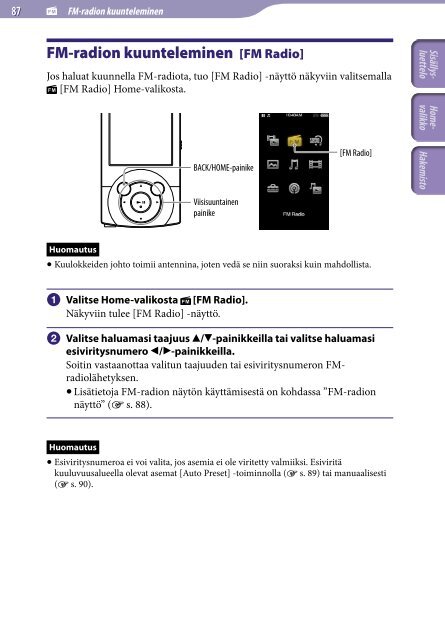 Sony NWZ-A844 - NWZ-A844 Istruzioni per l'uso Finlandese