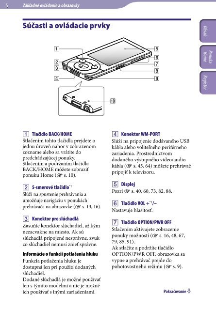 Sony NWZ-A844 - NWZ-A844 Istruzioni per l'uso Slovacco