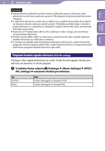 Sony NWZ-A844 - NWZ-A844 Istruzioni per l'uso Ceco