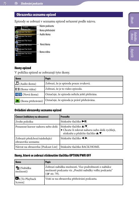 Sony NWZ-A844 - NWZ-A844 Istruzioni per l'uso Ceco