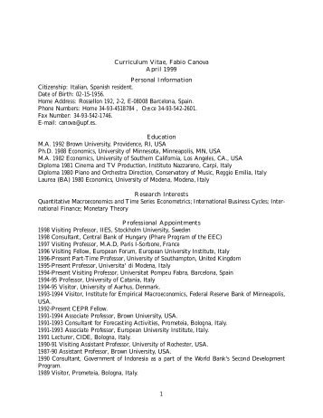 Curriculum Vitae, Fabio Canova April 1999 Personal Information - FEP