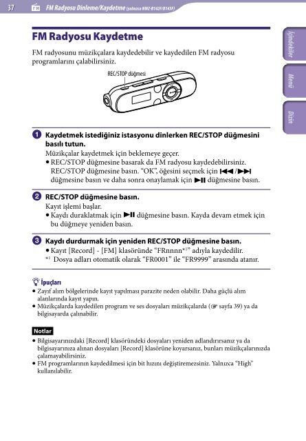 Sony NWZ-B143F - NWZ-B143F Istruzioni per l'uso Turco