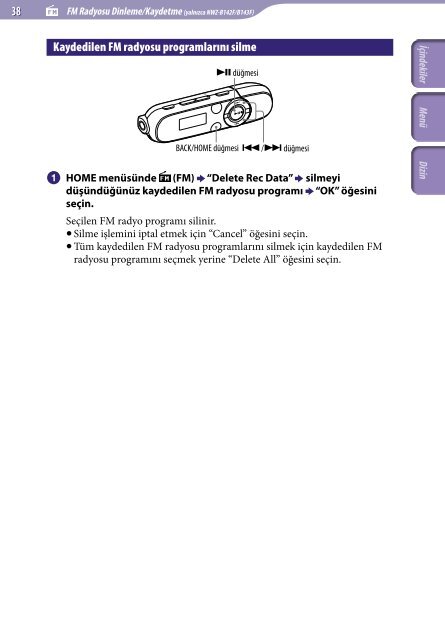 Sony NWZ-B143F - NWZ-B143F Istruzioni per l'uso Turco