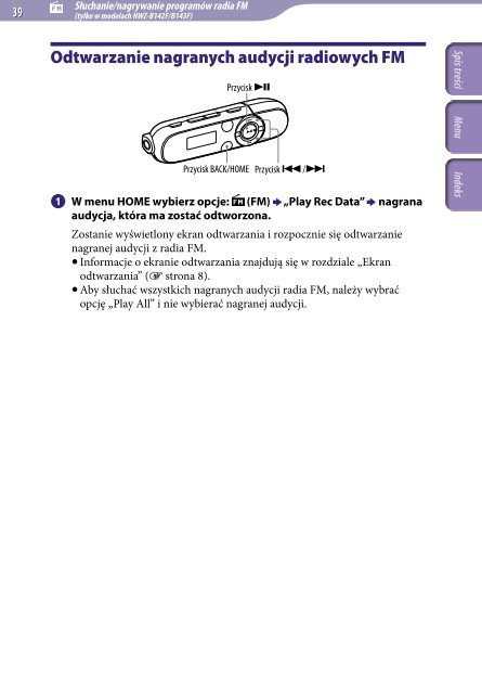 Sony NWZ-B143 - NWZ-B143 Istruzioni per l'uso Polacco