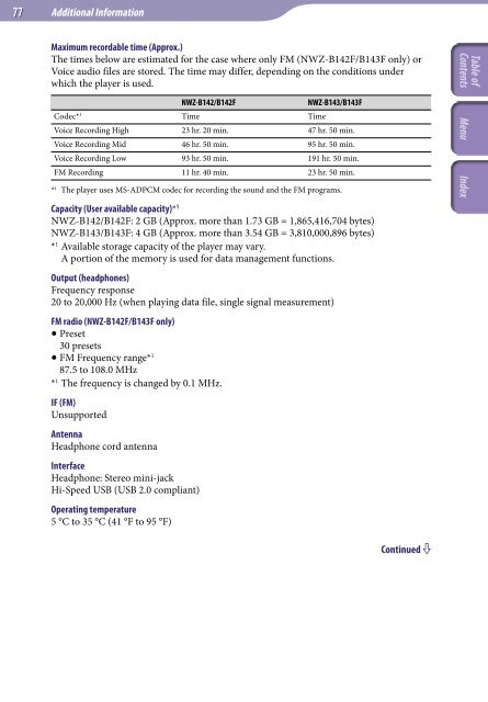 Sony NWZ-B143 - NWZ-B143 Istruzioni per l'uso Inglese