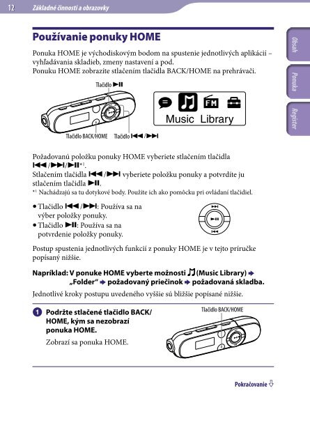 Sony NWZ-B143 - NWZ-B143 Istruzioni per l'uso Slovacco