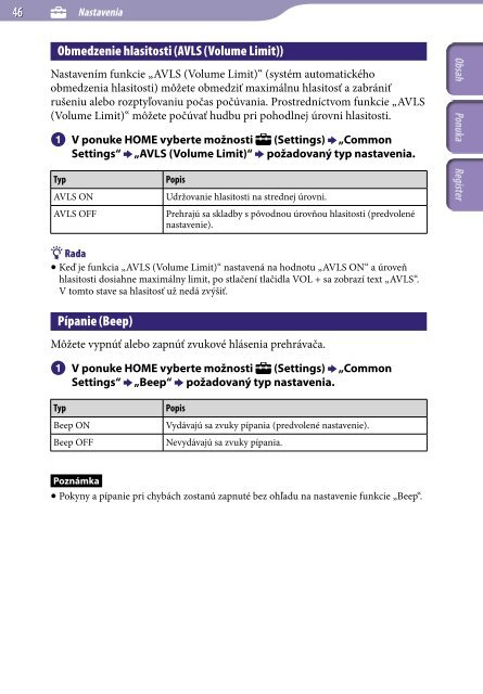 Sony NWZ-B143 - NWZ-B143 Istruzioni per l'uso Slovacco