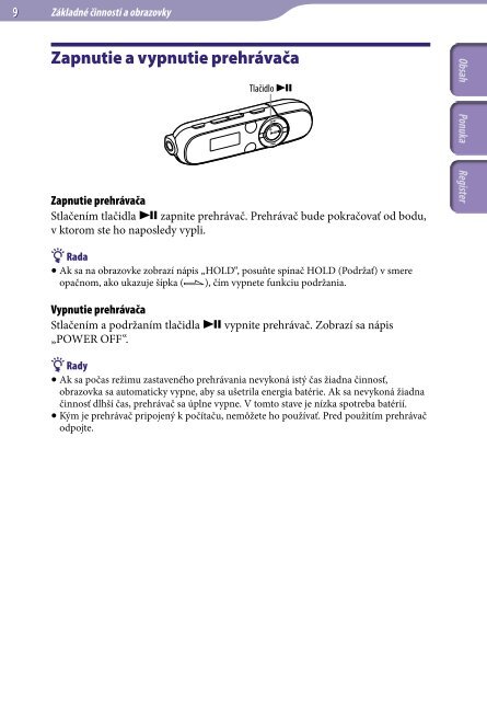 Sony NWZ-B143 - NWZ-B143 Istruzioni per l'uso Slovacco