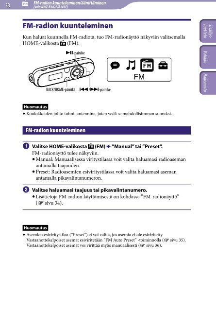 Sony NWZ-B143F - NWZ-B143F Istruzioni per l'uso Finlandese