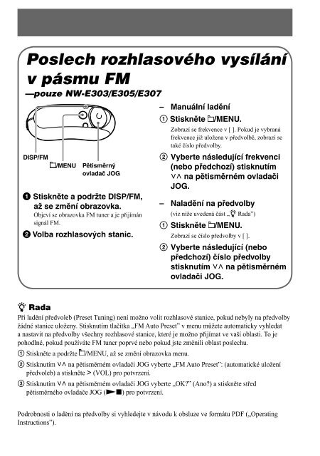 Sony NW-E305 - NW-E305 Istruzioni per l'uso Ceco