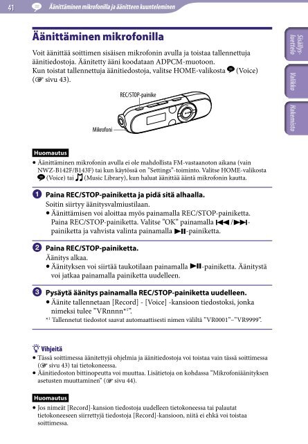 Sony NWZ-B143 - NWZ-B143 Istruzioni per l'uso Finlandese