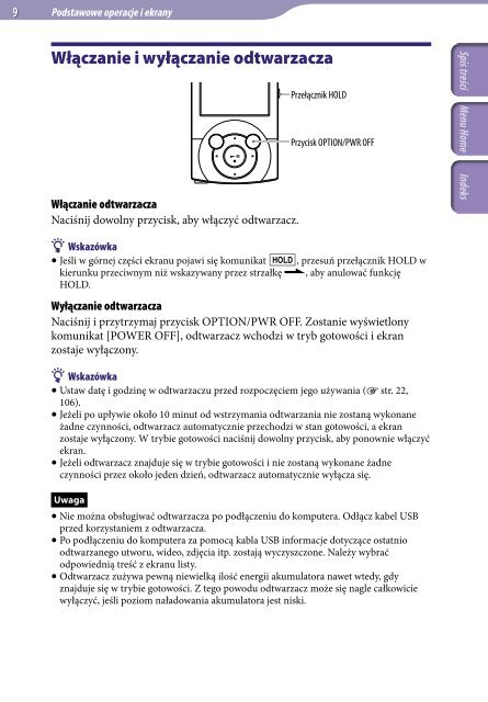 Sony NWZ-A845 - NWZ-A845 Istruzioni per l'uso Polacco