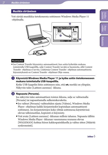 Sony NWZ-A845 - NWZ-A845 Istruzioni per l'uso Finlandese