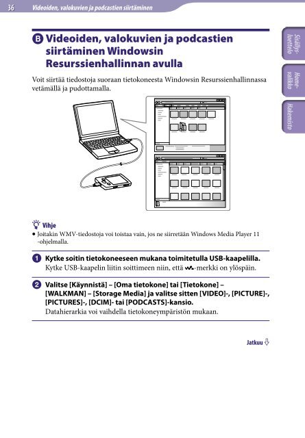 Sony NWZ-A845 - NWZ-A845 Istruzioni per l'uso Finlandese