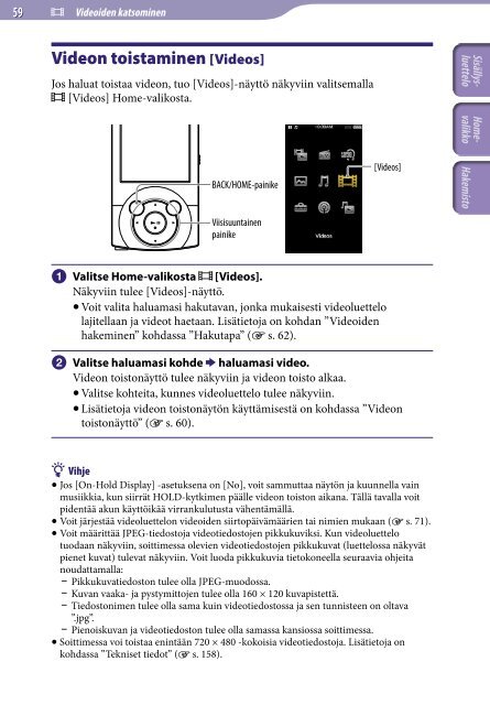 Sony NWZ-A845 - NWZ-A845 Istruzioni per l'uso Finlandese