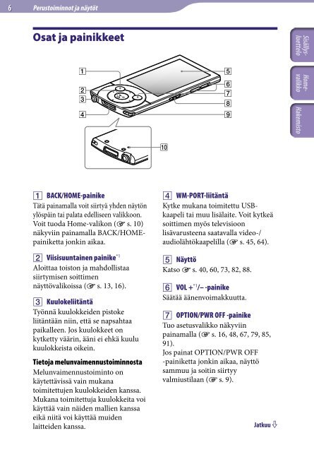 Sony NWZ-A845 - NWZ-A845 Istruzioni per l'uso Finlandese