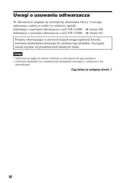 Sony NW-A1200 - NW-A1200 Istruzioni per l'uso Polacco