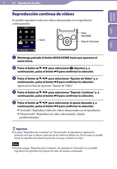 Sony NWZ-S639F - NWZ-S639F Istruzioni per l'uso Spagnolo