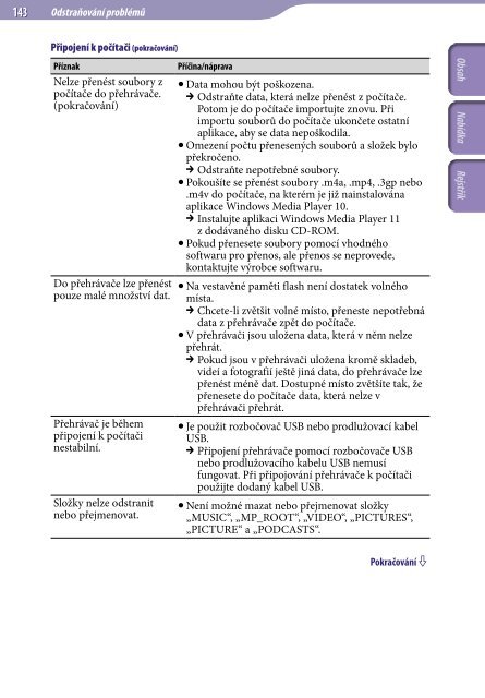 Sony NWZ-S639F - NWZ-S639F Istruzioni per l'uso Ceco