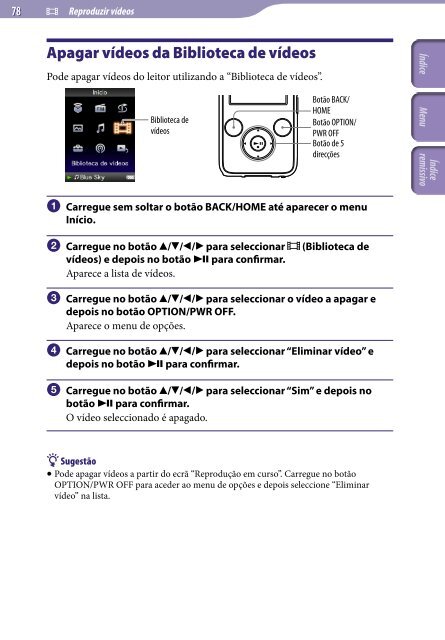 Sony NWZ-S639F - NWZ-S639F Istruzioni per l'uso Portoghese