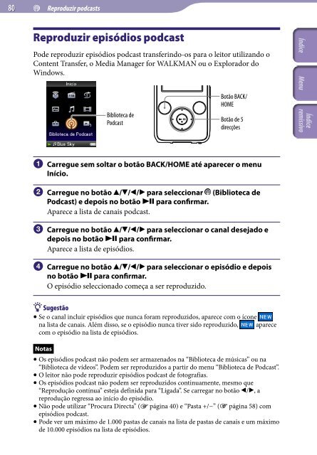 Sony NWZ-S639F - NWZ-S639F Istruzioni per l'uso Portoghese