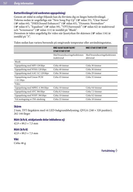 Sony NWZ-S639F - NWZ-S639F Istruzioni per l'uso Svedese