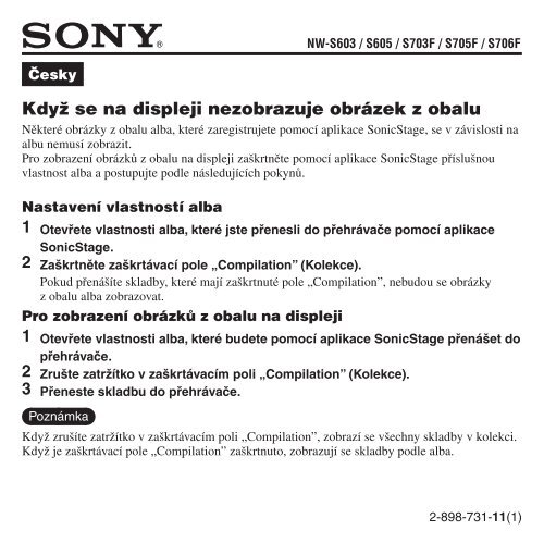 Sony NW-S703F - NW-S703F Istruzioni per l'uso Ceco